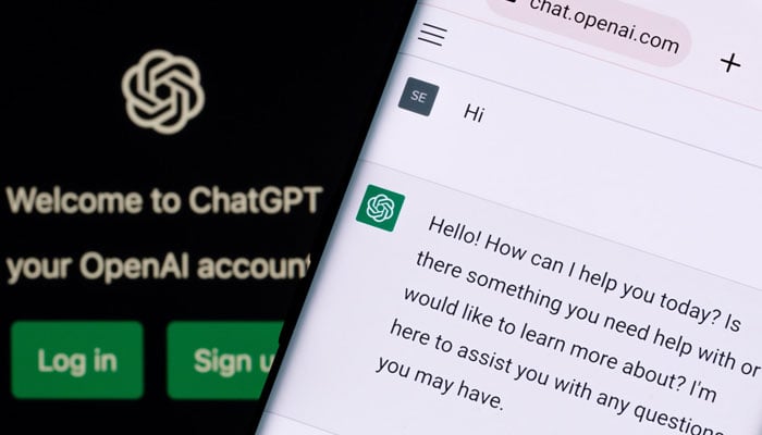 ChatGPT chat bot screen is seen on smartphone and laptop display with ChatGPT login screen on the background. Shutterstock