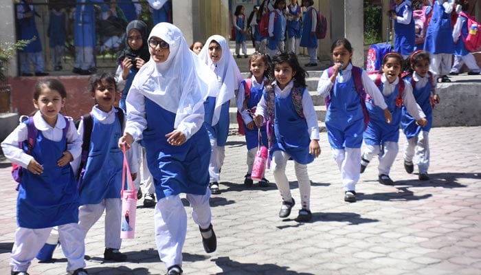 Students are leaving for their homes after school timing in Islamabad on May 10. — Online