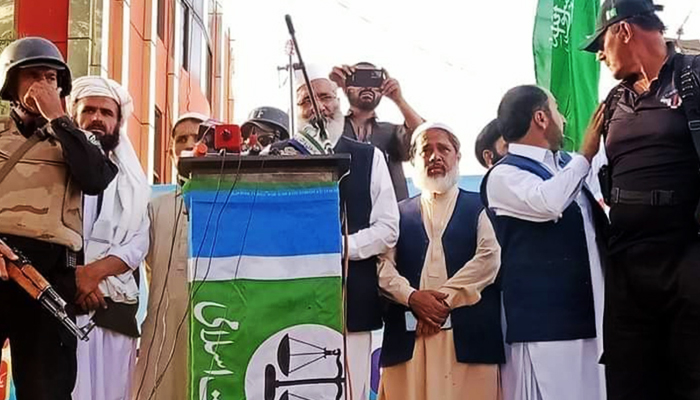 Jamaat-e-Islami Emir Sirajul Haq addresses a public gathering in Zhob, on May 19, 2023. — Twitter/@JIPOfficial