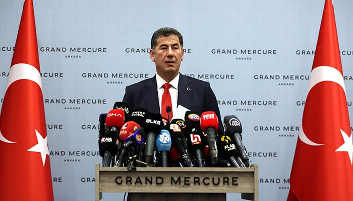 Leader of the ATA Alliance Sinan Ogan delivers a press conference in Ankara on May 22, 2023. Ultra-nationalist candidate Sinan Ogan who finished third in Turkey´s election threw his support on May 22, 2023, behind President Recep Tayyip Erdogan ahead of this weekend´s historic runoff vote. —AFP