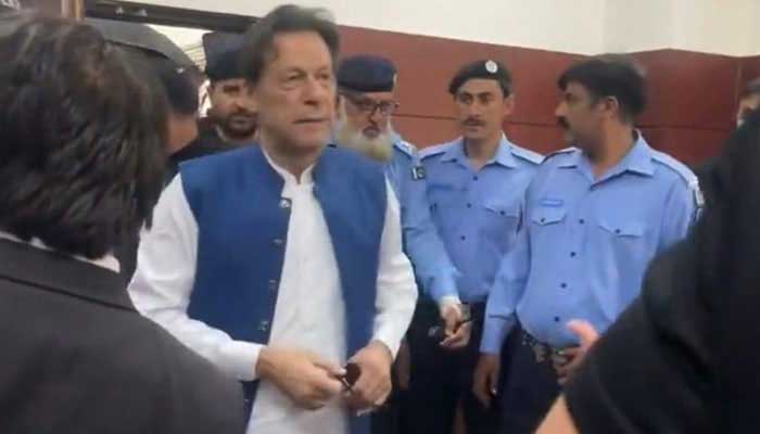 PTI Chairman Imran Khan arrives at the ATC in the Islamabad Judicial Complex on May 23, 2023. — Twitter/@PTIOfficial