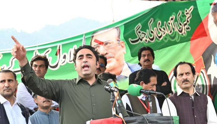 Foreign Minister Bilawal Bhutto Zardari is addressing a public gathering in AJKs Bagh on May 23, Tuesday. — Twitter/@MediaCellPPP