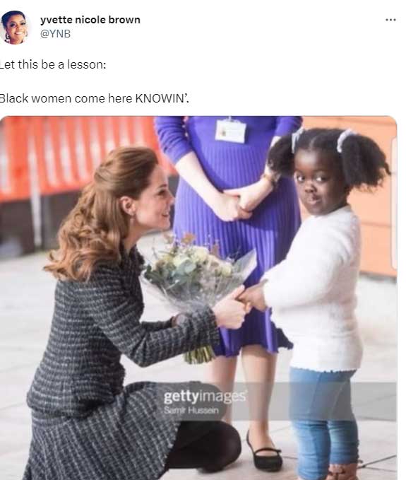 US actress suggests young black girl ignored Kate Middleton during London tour