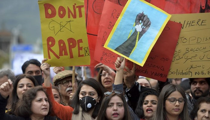 In this photograph taken in Islamabad on March 8, 2020, activists shout slogans during a rally to mark International Womens Day. — AFP
