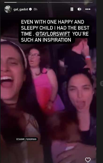Gal Gadot showers praises on Taylor Swift as she attends her concert with her baby