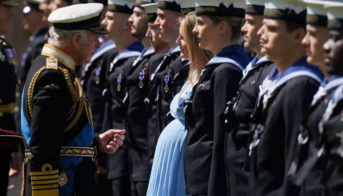 King Charles shares moment with pregnant sailor as he honours Navy personnel