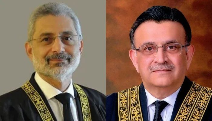 Supreme Court Senior Puisne Judge Justice Qazi Faez (left) and Chief Justice of Pakistan Umar Ata Bandial. — Supreme Court website/File