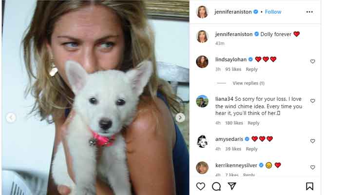 Jennifer Aniston shares emotional post about her beloved Dolly