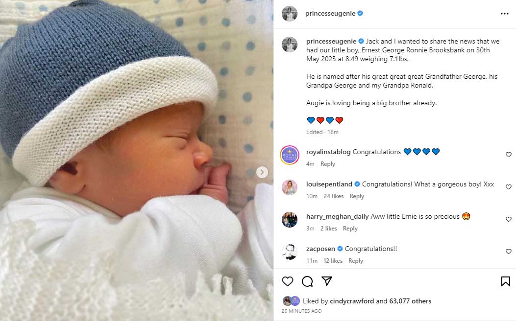 Princess Eugenie, Jack Brooksbank welcome second son