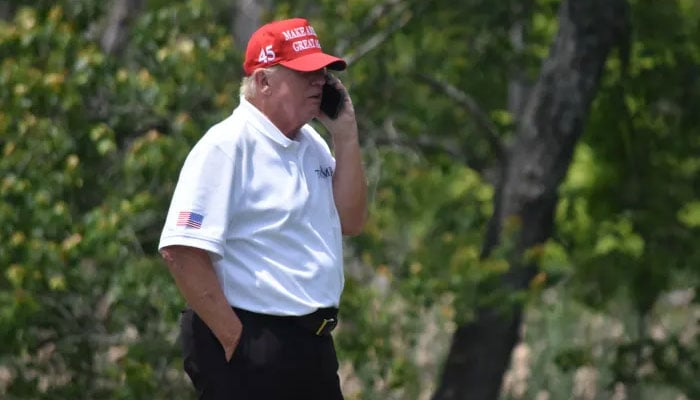 Former US President Donald J. Trump visits the driving range, meets fans and watches Round 2 of LIV Golf Washington DC 2023 at Trump National Golf Club Washington DC in Sterling, Virginia, United States on May 27, 2023. Anadolu Agency