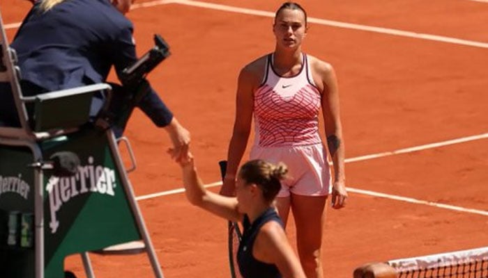 Elina Svitolina refused to shake hands with Aryna Sabalenka during a French Open match. Twitter/PeterKirstein