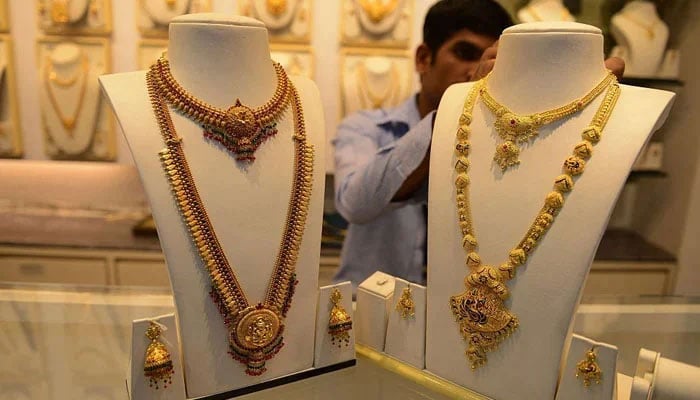 An undated file image of gold sets displayed at a jewellery store. — AFP/File