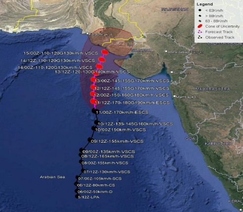 Observed and forecast track of cyclone. — PMD