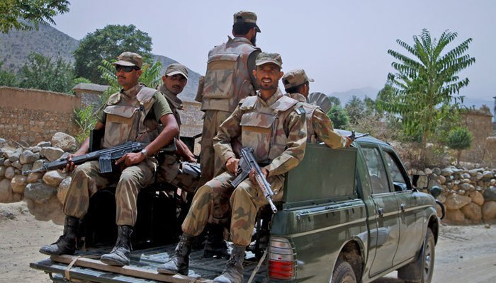 Pakistan Army troops travelling in a military vehicle. — AFP/File