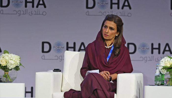 Hina Rabbani Khar takes part in a panel during the Doha Forum in Qatar´s capital on March 27, 2022. — AFP