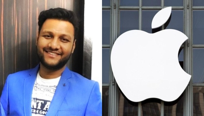 Former Apple employee Khalid Parvez (left) and Apple logo on one of its stores. — LinkedIn/Khalid Parvez/AFP/File
