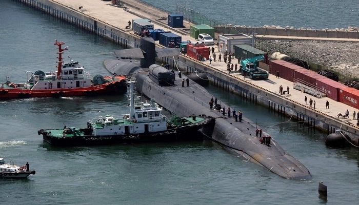 US nuclear submarine USS Michigan berths at the port of Busan in South Korea. — AFP/Fine