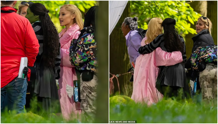 Ariana Grande and Cynthia Erivo are spotted together for the first on the set of Wicked, fully transformed into witches