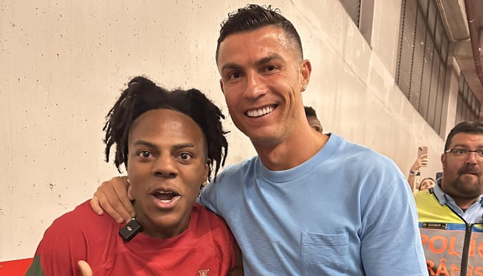 Speed (left) was over the moon after meeting Ronaldo (right) — Twitter/IShowSpeed