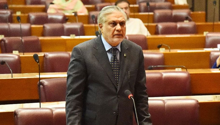 Finance Minister Ishaq Dar speaks in the National Assembly in Islamabad on June 19, 2023. — Radio Pakistan
