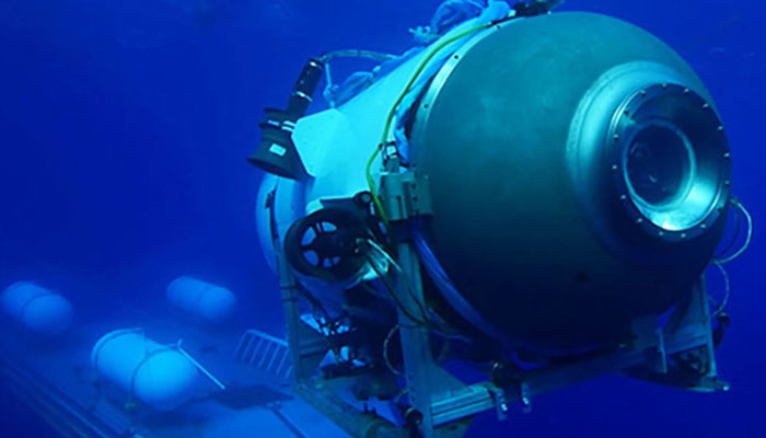 This representational picture shows the Titan submersible launching from a platform. — AFP/File