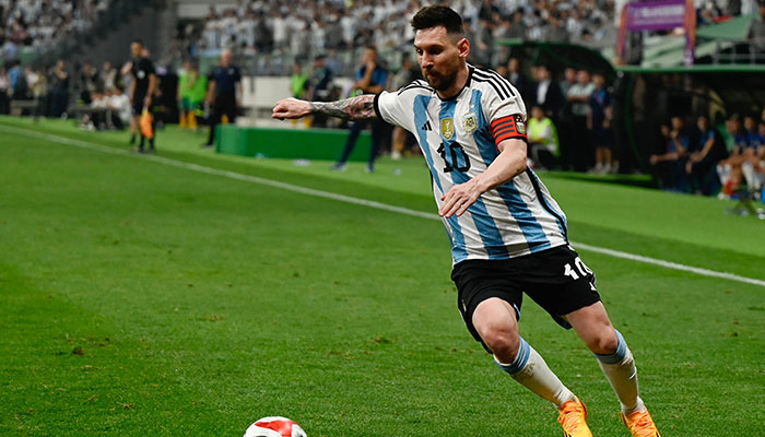 Argentina´s Lionel Messi vies during a friendly football match against Australia at the Workers´ Stadium in Beijing on June 15, 2023.—AFP