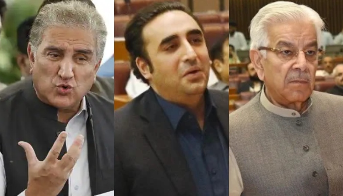 A collage of PTI Vice-Chairman Shah Mahmood Qureshi (left), FM Bilawal Bhutto-Zardari (centre) and Defence Minister Khawaja Asif (right). — AFP/National Assembly