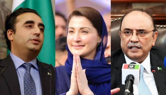 (Left to Right) Bilawal Bhutto-Zardari, Maryam Nawaz and Asif Ali Zardari. — AFP/ Twitter/@pmln_org/PPP Media Cell/Files