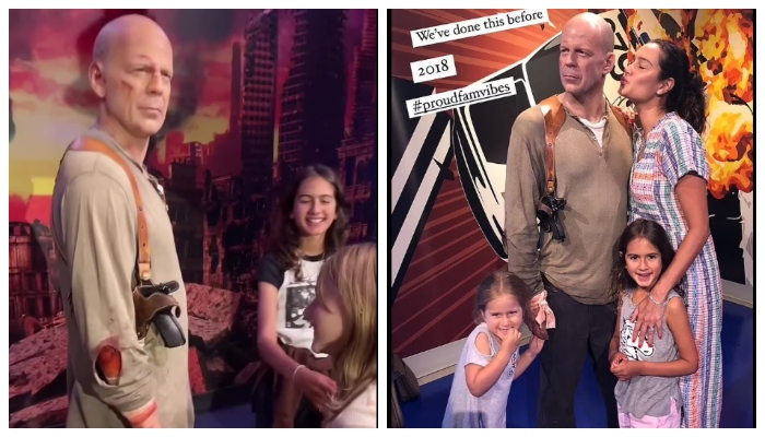 Bruce Willis wife takes daughters to see his Hollywood star and museum statue