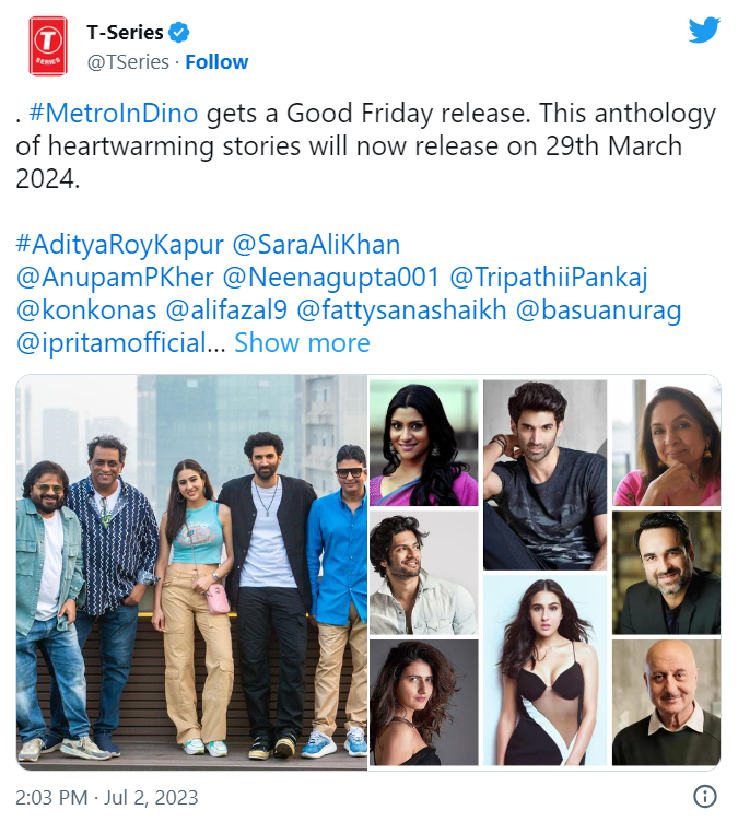 Aditya Roy Kapur, Sara Ali Khan starrer Metro In Dino release pushed forward