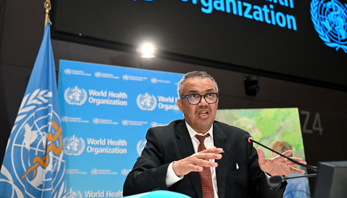 World Health Organization (WHO) chief Tedros Adhanom Ghebreyesus speaks during a press conference on the World Health Organization´s 75th anniversary in Geneva, on April 6, 2023. — AFP