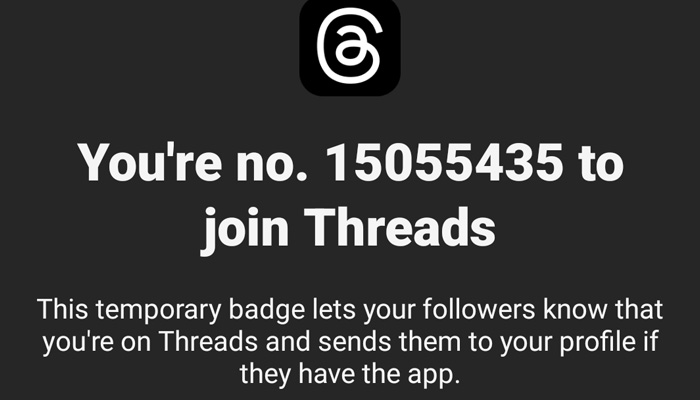 This picture shows a badge number for the Threads App on July 6, 2023. — Screenshot/Instagram