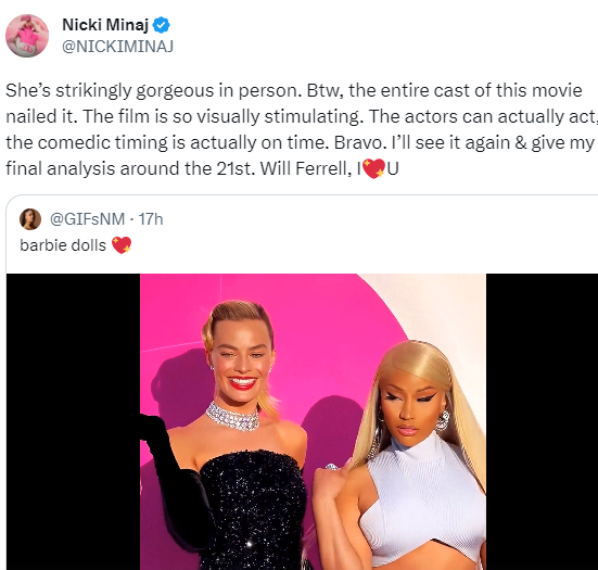 Nicki Minaj gives initial thoughts on Barbie movie: Photo