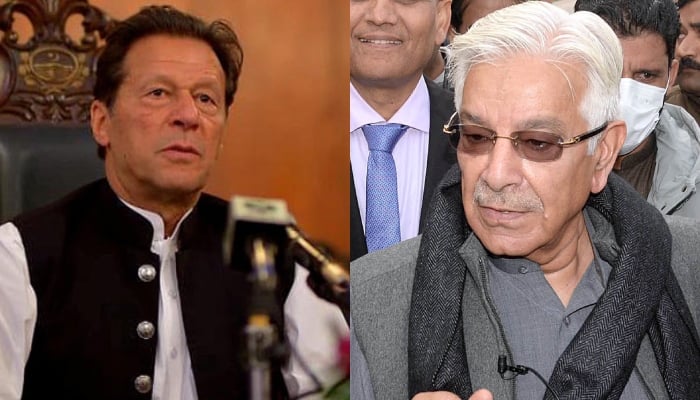PTI Chairman Imran Khan (left) and Defence Minister Khawaja Asif. — APP/NNI/Files