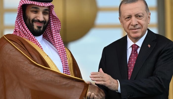An image of President Erdogan welcoming Saudi Crown Prince Mohammed bin Salman in Ankara, 2022 — AFP/Files
