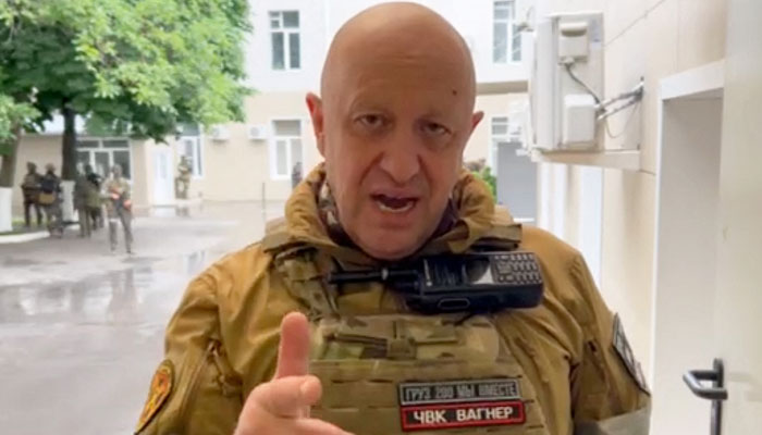 This video grab taken from handout footage posted on June 24, 2023, on the Telegram account of the press service of Concord shows Yevgeny Prigozhin speaking inside the headquarters of the Russian southern military district in the city of Rostov-on-Don. — AFP
