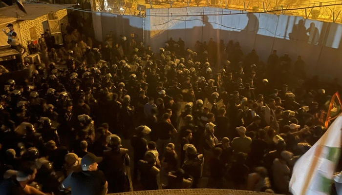 Big crowd present outside Swedens embassy in Baghdad during protest on July 20, 2023. — AFP