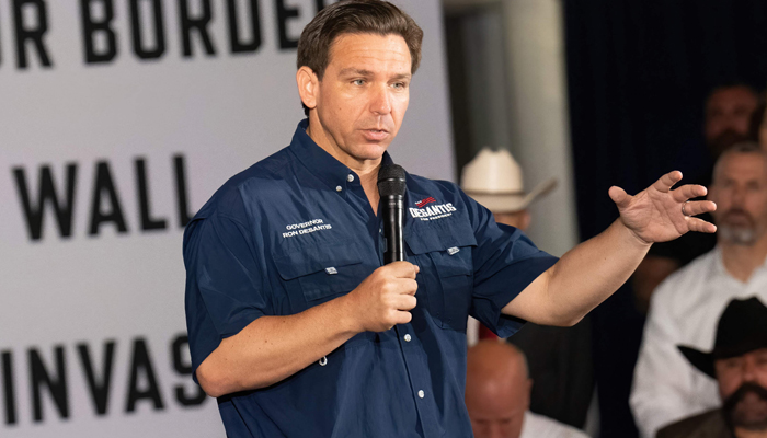 Florida Governor and 2024 Republican Presidential hopeful Ron DeSantis speaks with voters and residents in border-adjacent communities during a campaign event in Eagle Pass, Texas, on June 26, 2023. — AFP