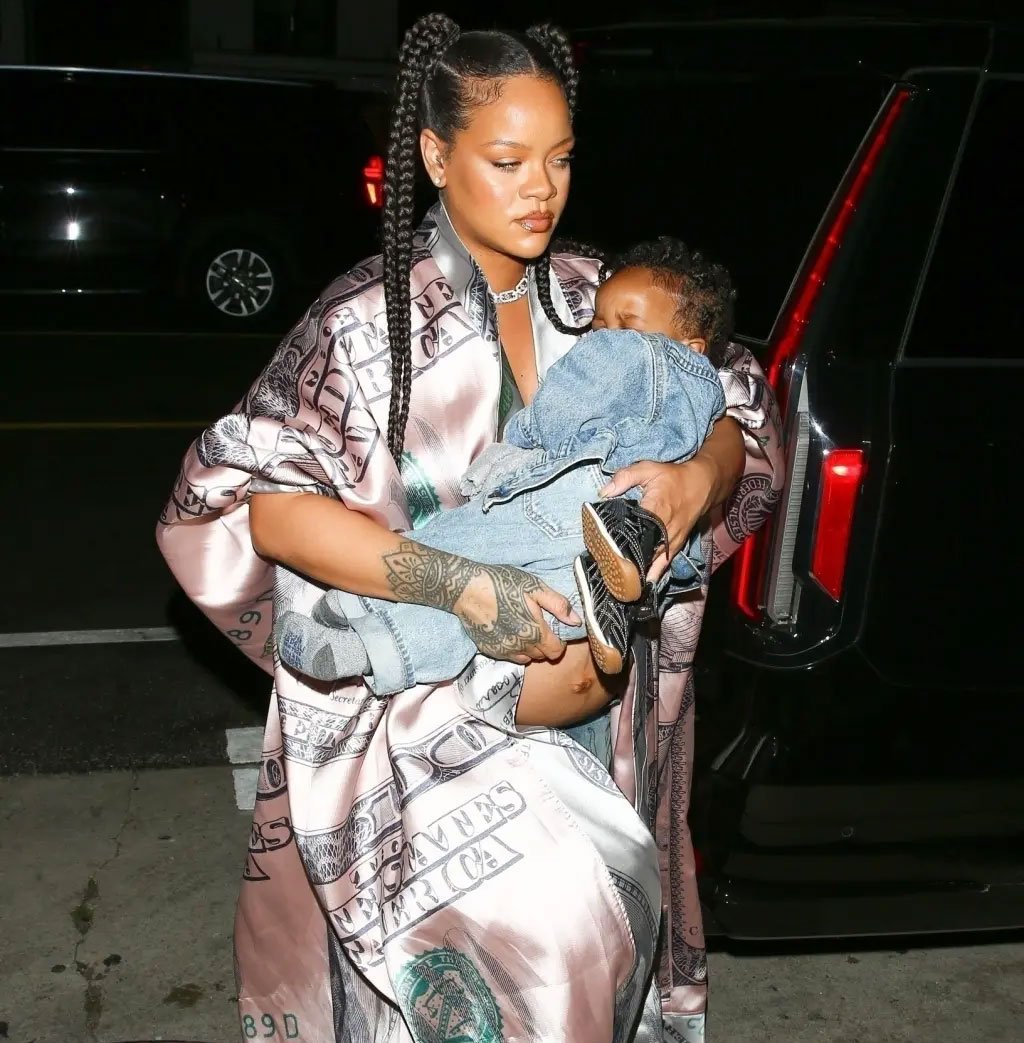 Rihanna cradles sleeping son RZA after stylish dinner date in Los Angeles
