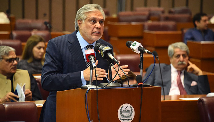 Finance Minister Ishaq Dar presenting the budget 2023-2024 at the National Assembly in Islamabad, on June 9, 2023. — AFP