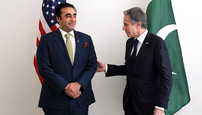 US Secretary of State Antony Blinken (right) meets with Foreign Minister Bilawal Bhutto Zardari at United Nations headquarters in New York on May 18, 2022. — AFP