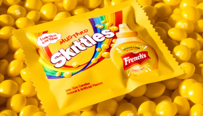 The picture shows a packet of mustard-flavoured Skittles. — CNN