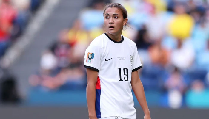 Casey Phair, who was raised in the United States, made her World Cup debut in South Kroea’s 2-0 loss to Colombia on Tuesday in Australia. — FIFA