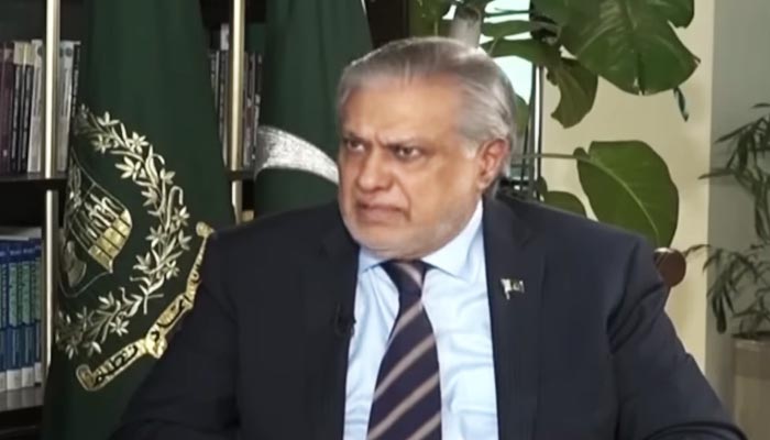 Finance Minister Ishaq Dar speaks during an interview in Islamabad, aired on July 25, 2023, in this still taken from a video. — YouTube