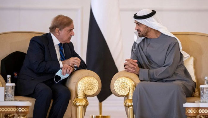 Prime Minister Shehbaz Sharif with UAE President Sheikh Mohamed Bin Zayed Al Nahyan. — PMO/File