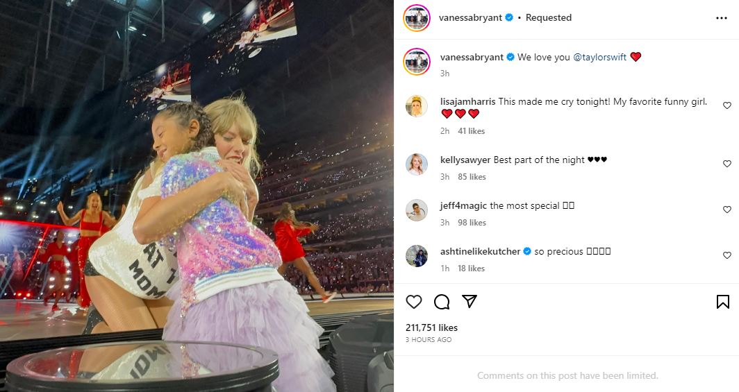 Watch: Taylor Swift gives Vanessa Bryants daughter a sweet kiss, her 22 cap