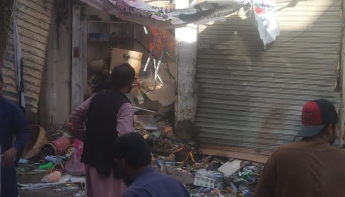 Three shops were damaged due to explosion on Quettas Moti Ram Road on August 10, 2023. — Reporter