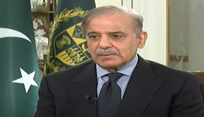 Prime Minister Shehbaz Sharif is speaking during an interview with Geo News Hamid Mir in this still taken from a video on August 10, 2023. — YouTube/GeoNews