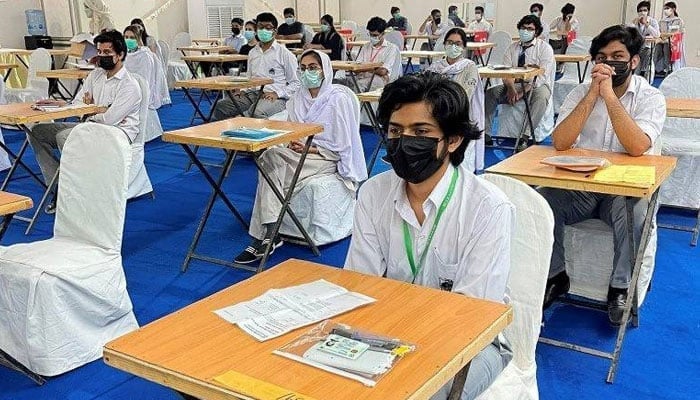 Students during Cambridge exams.— Twitter/Deputy Commissioner South Karachi/File