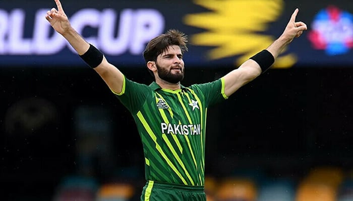 Pakistan pacer Shaheen Shah Afridi celebrates taking a wicket in a T20 World Cup match in this undated photo. — AFP/File